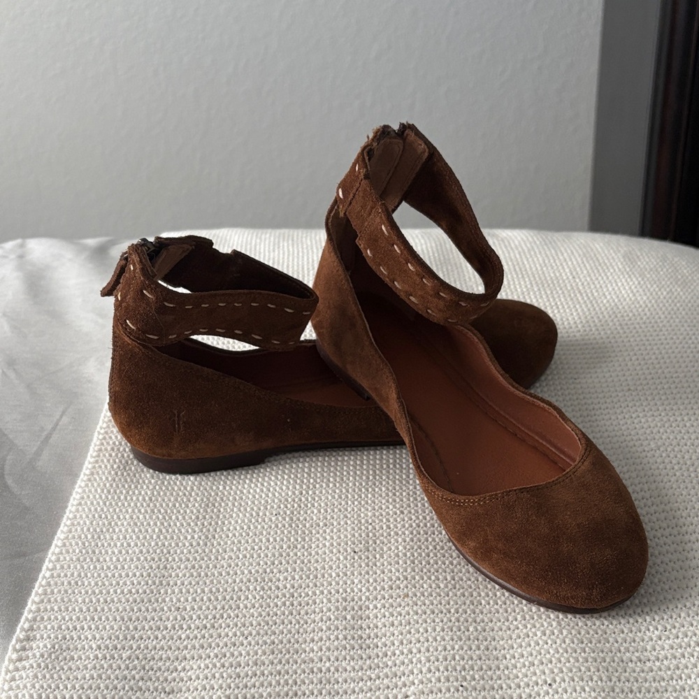 Frye Brown Suede Ankle Strap Loafers